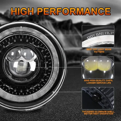 7 Inch Led Headlight + 4.5 Inch Fog Lights Halo Ring Angel Eyes Turn Signal Auxiliary Motorcycle Headlight 7 Inch for Harley Set